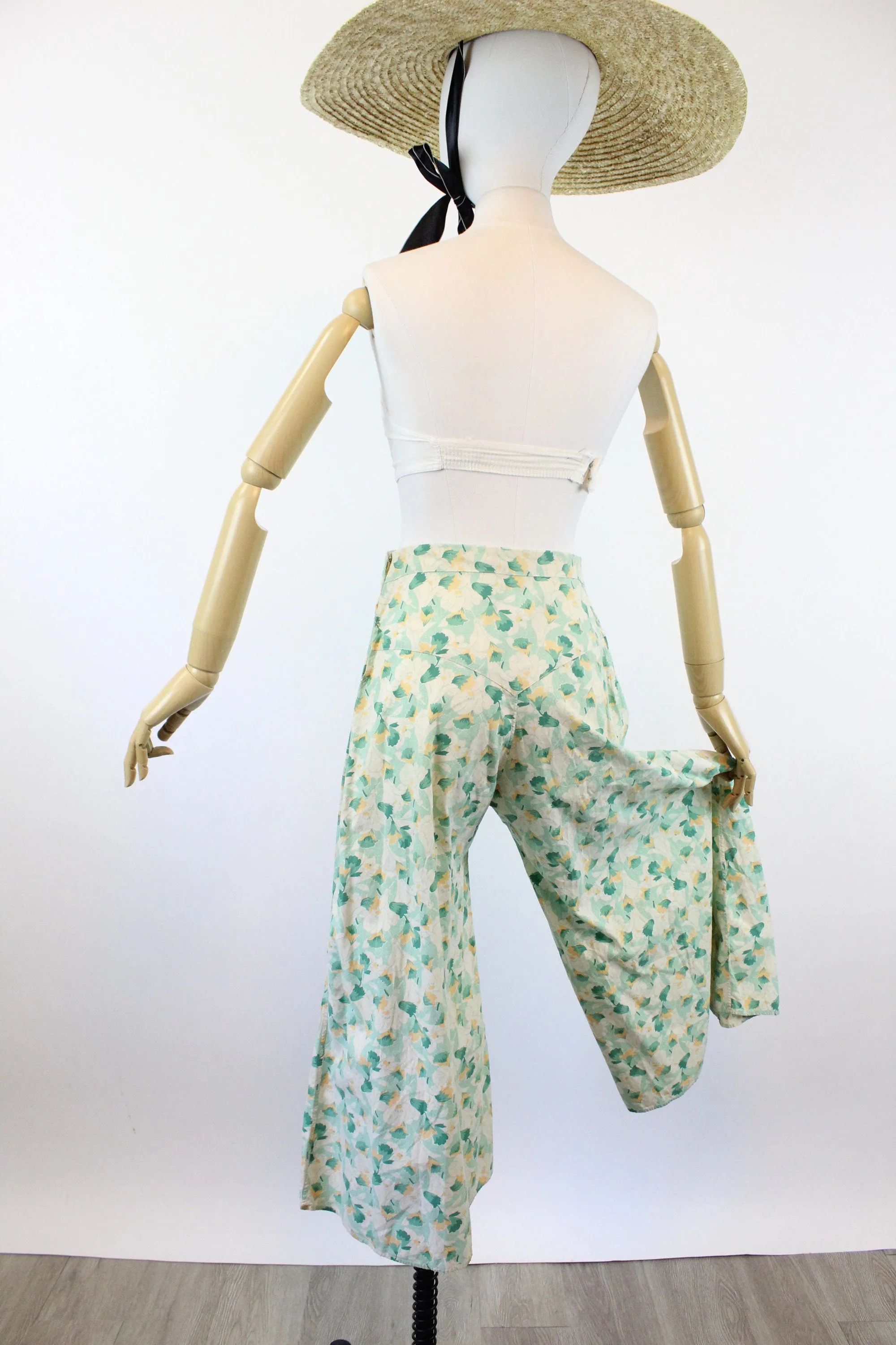 1930s BEACH PAJAMA pants morning glory print small | new spring summer
