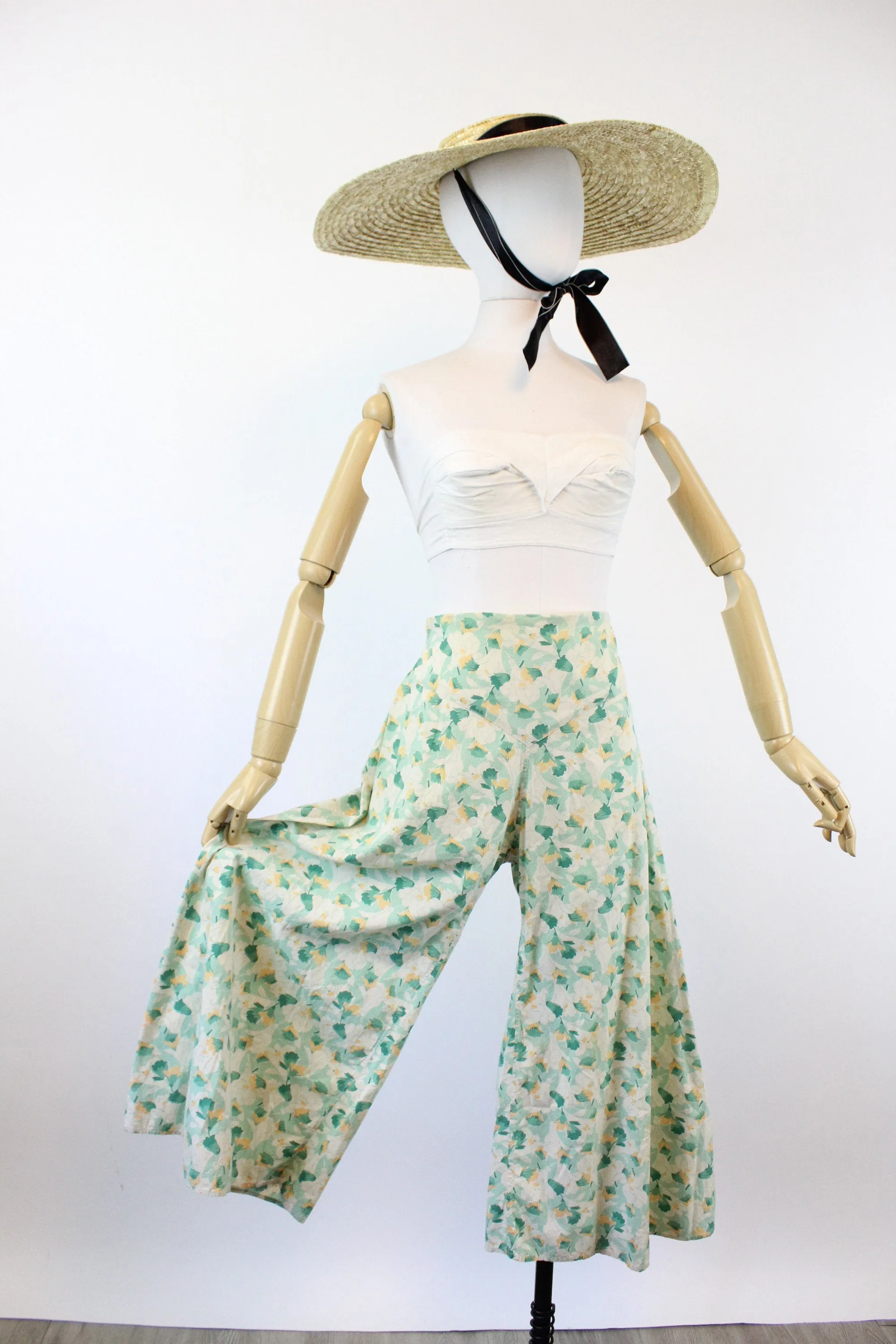 1930s BEACH PAJAMA pants morning glory print small | new spring summer