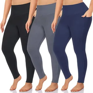 3 Pack Plus Size Leggings with Pockets for Women
