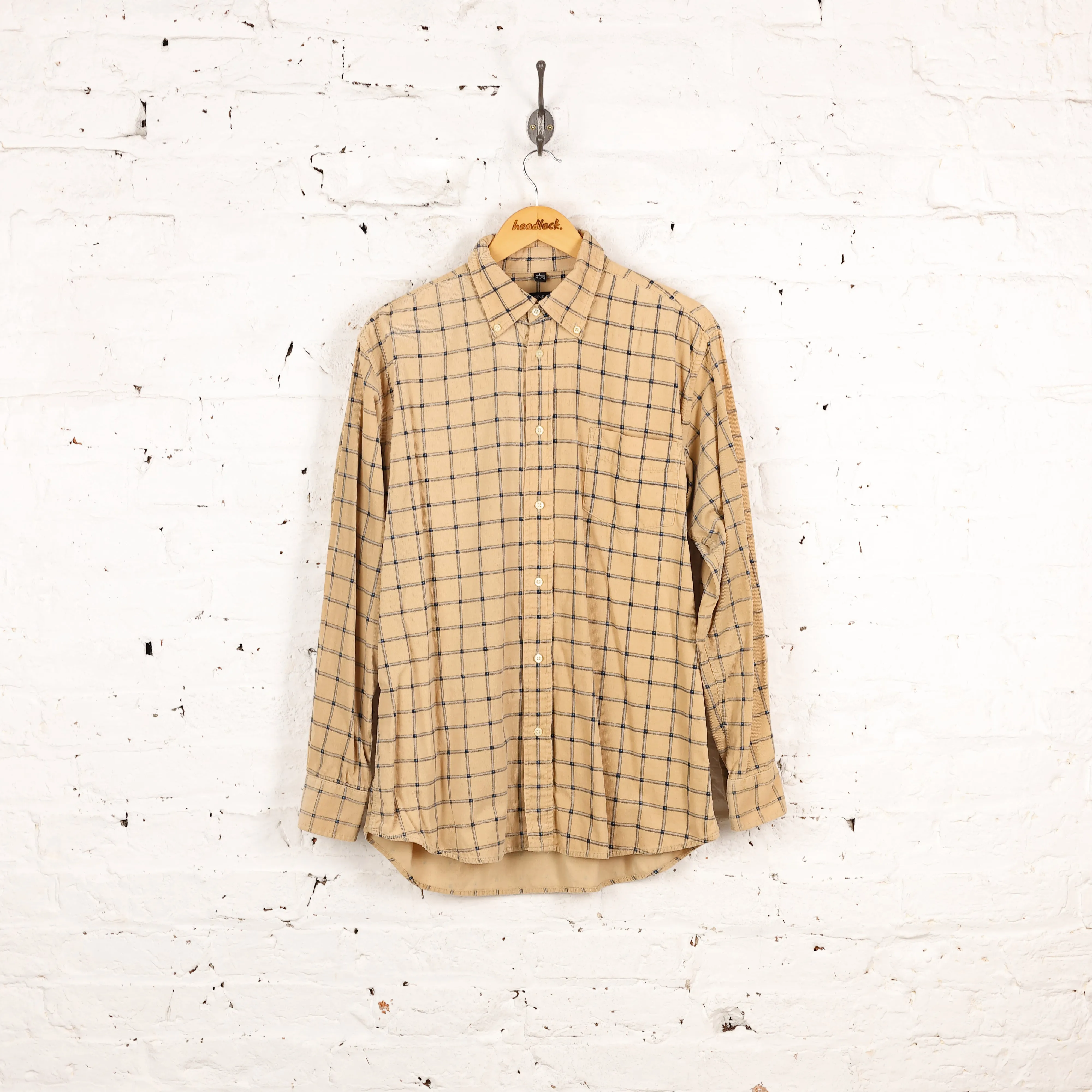 90s Check Corduroy Shirt - Beige - L