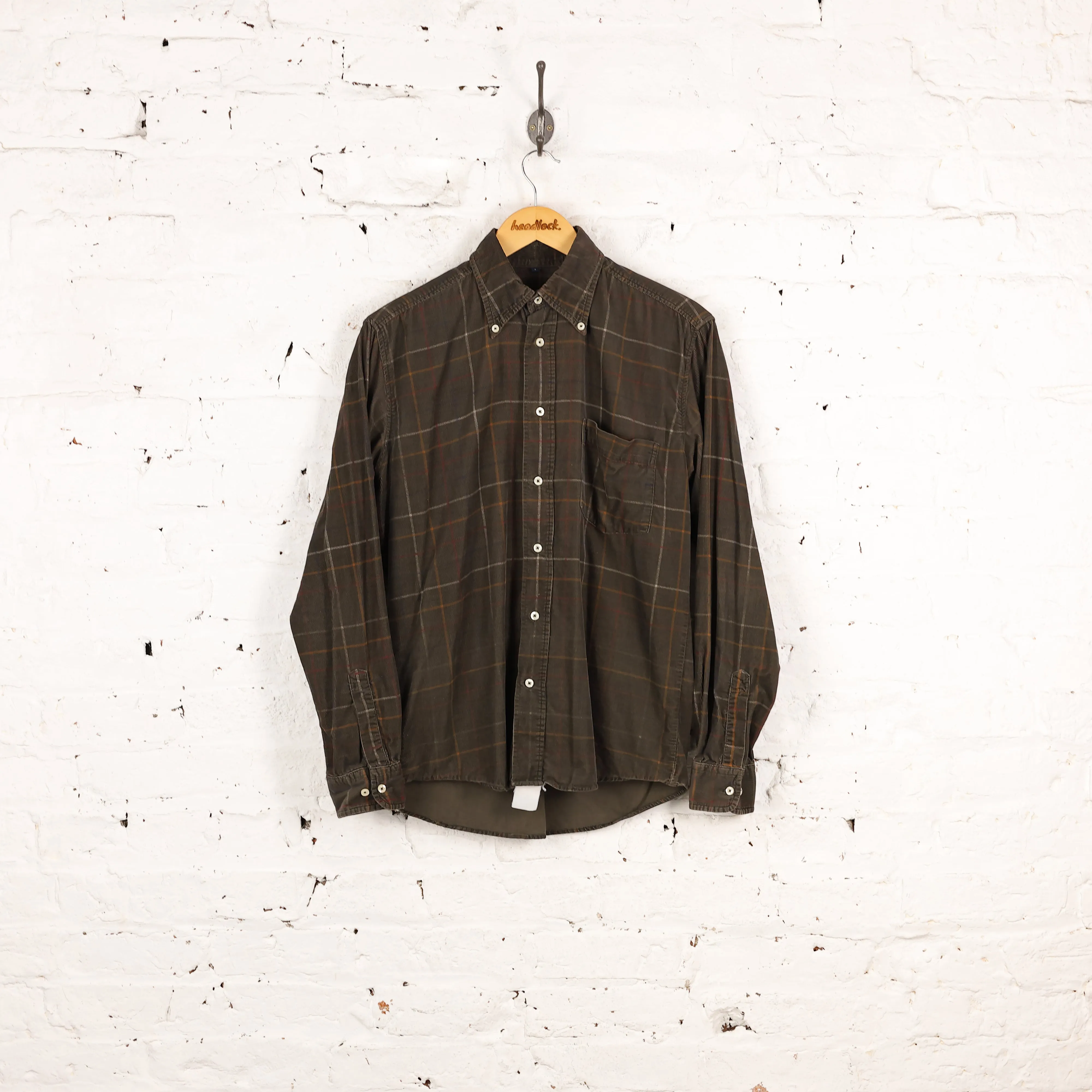 90s Check Corduroy Shirt - Green - S