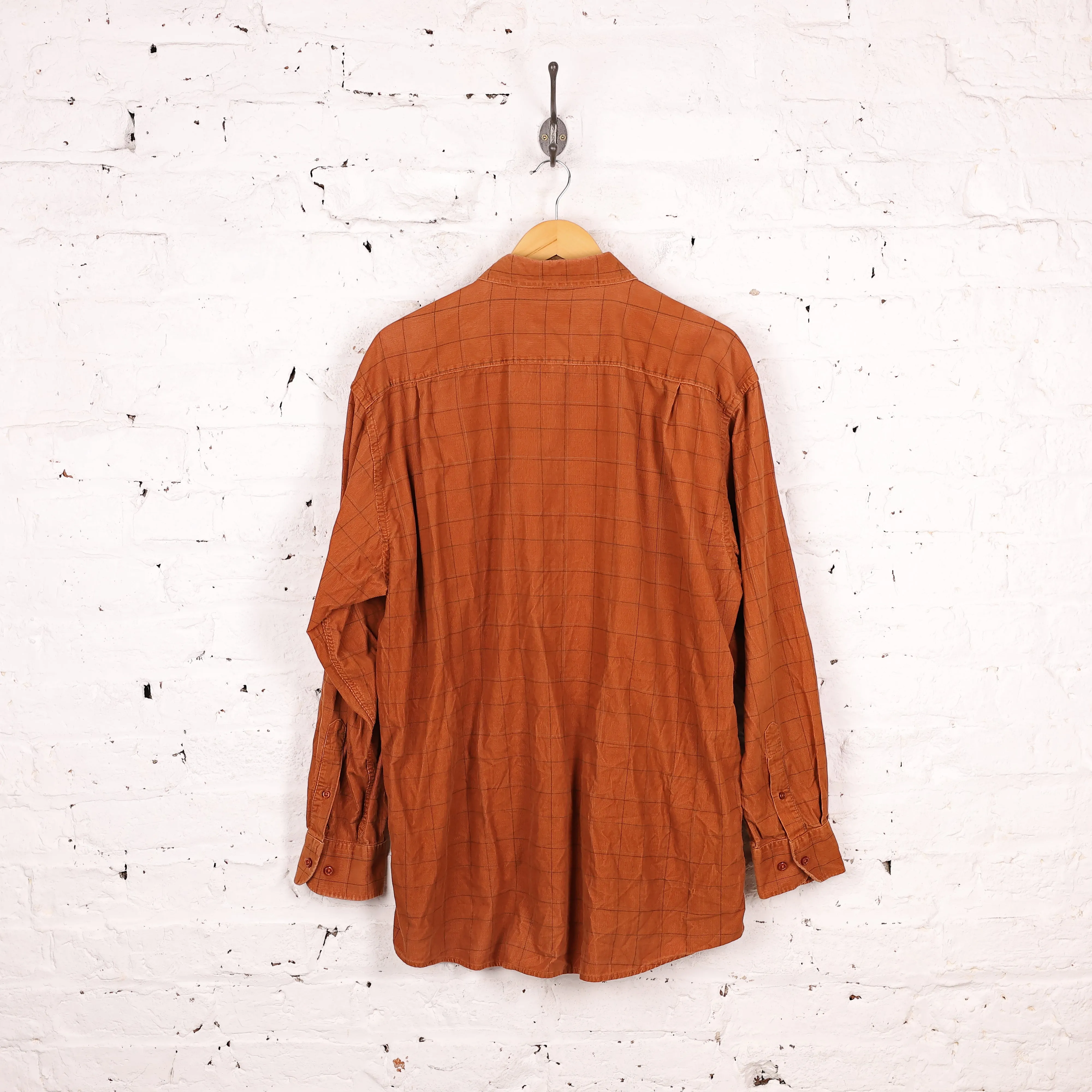 90s Corduroy Check Shirt - Orange - XL