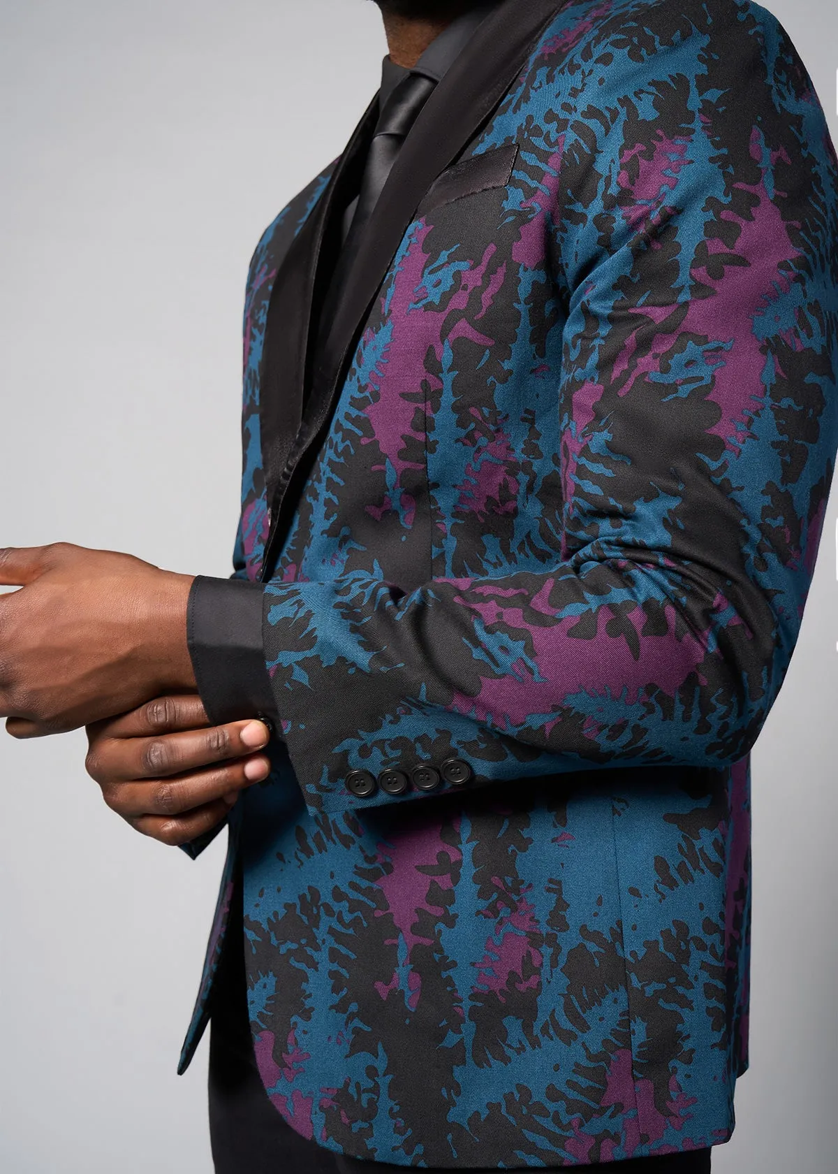 Aadan Men's African Print Blazer (Midnight Teal Abstract)