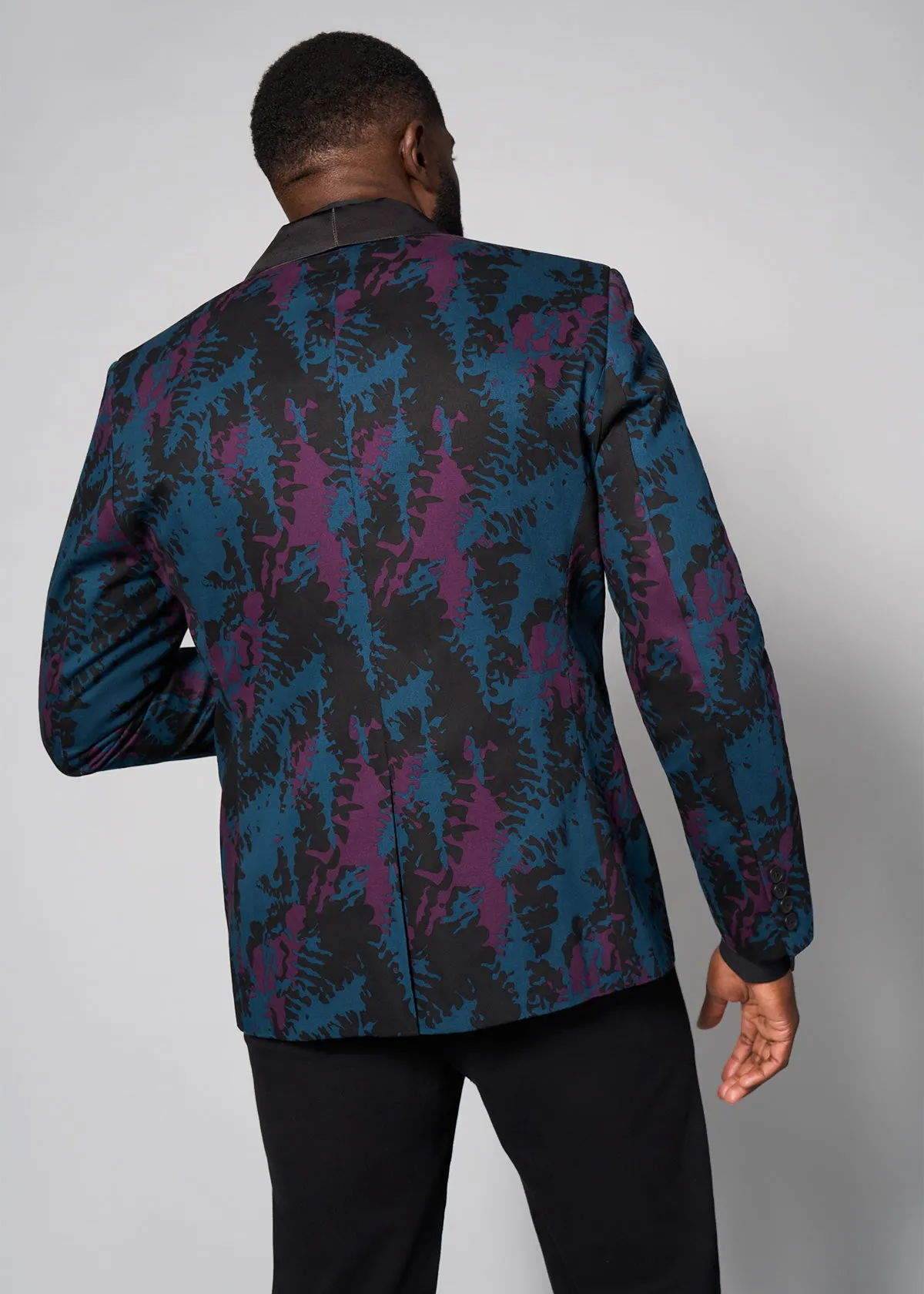 Aadan Men's African Print Blazer (Midnight Teal Abstract)