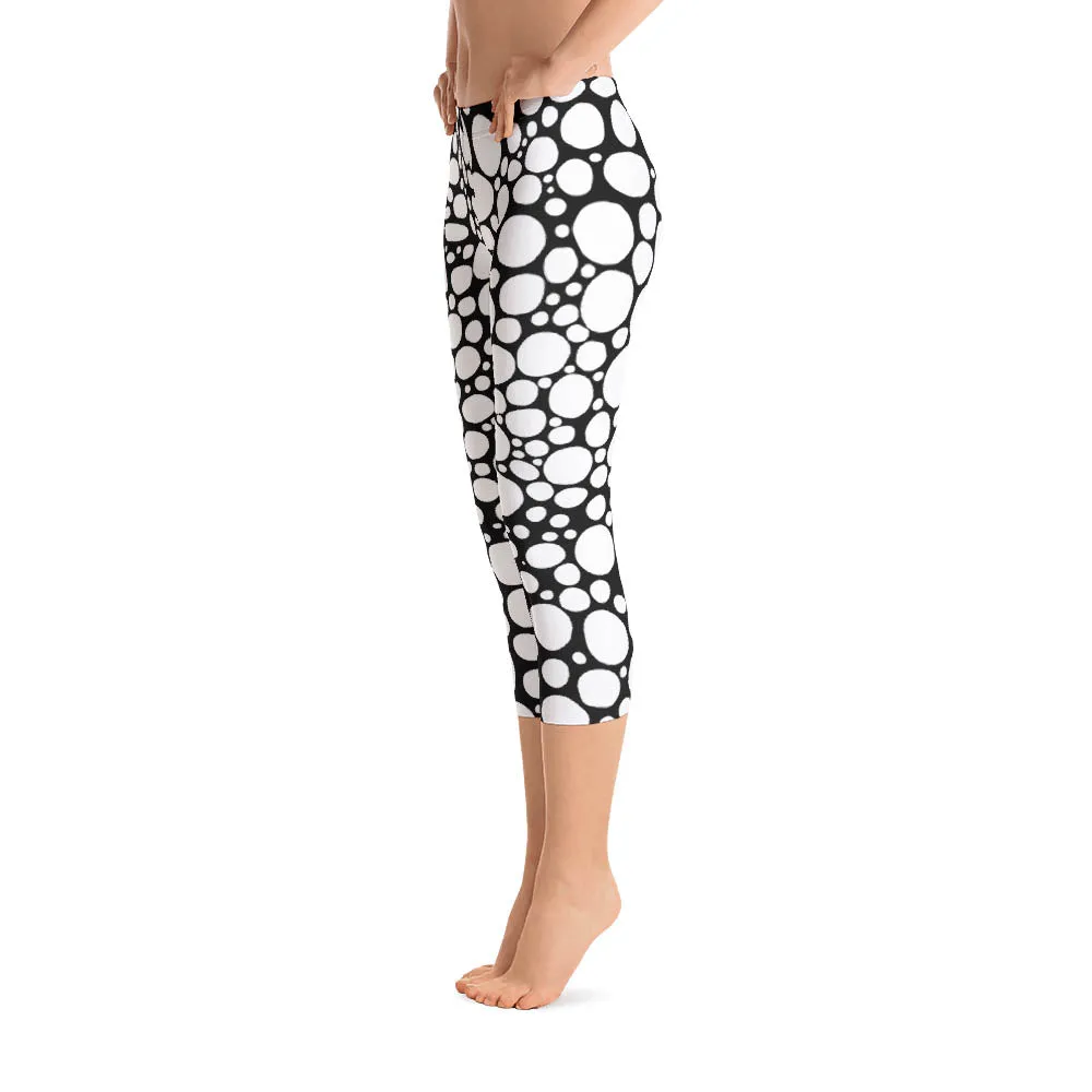 Abstract Capri leggings, Workout Pants 'BW Bubbles'