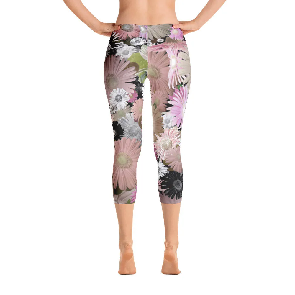 Abstract Capri leggings, Workout Pants 'CFloral 02'
