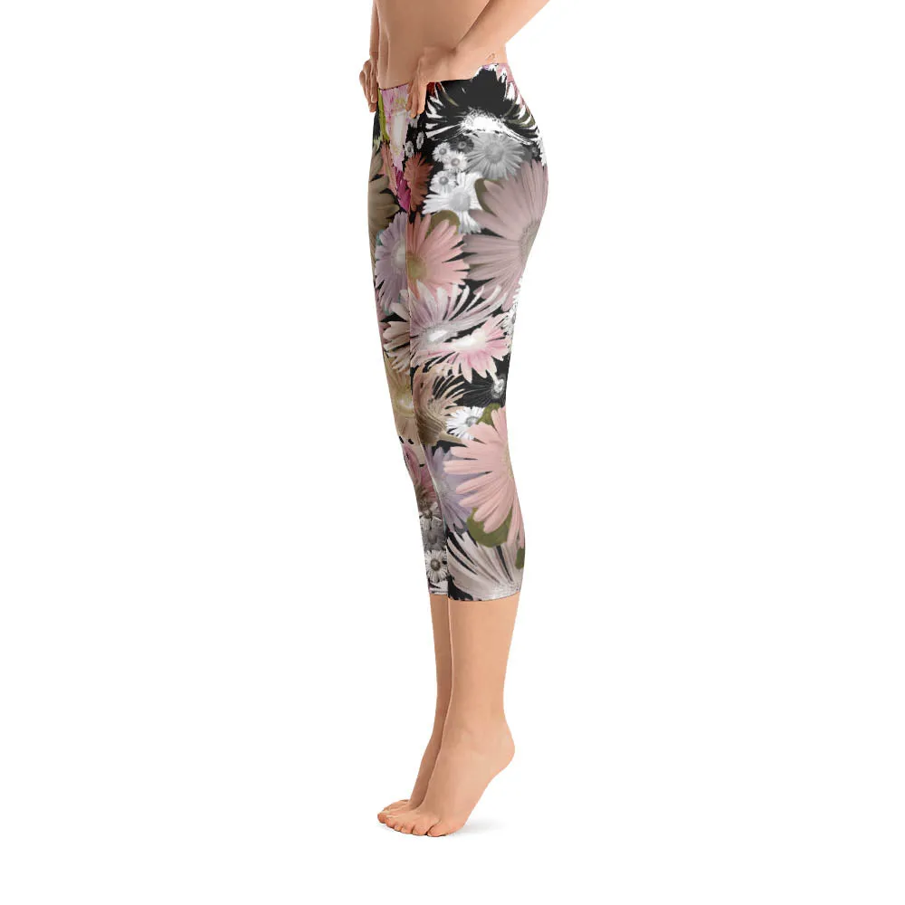 Abstract Capri leggings, Workout Pants 'CFloral 02'