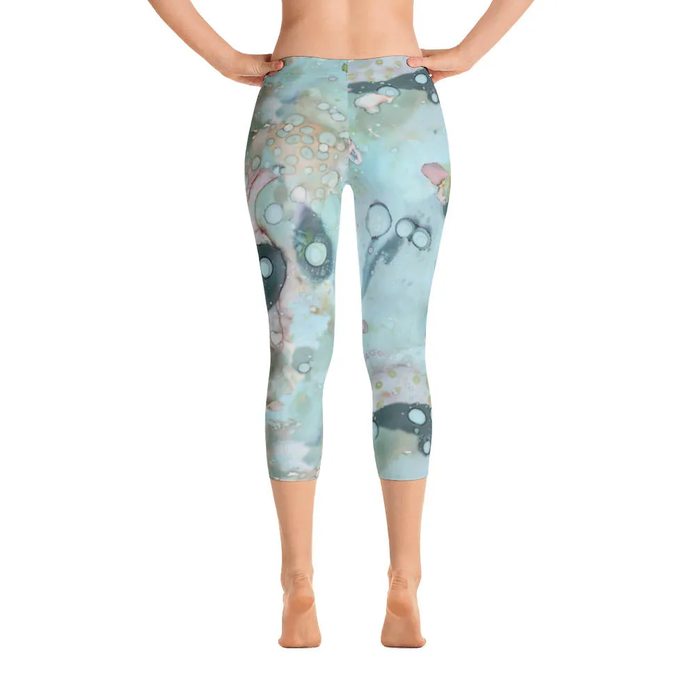 Abstract Capri leggings, Workout Pants' Organic in Blue'