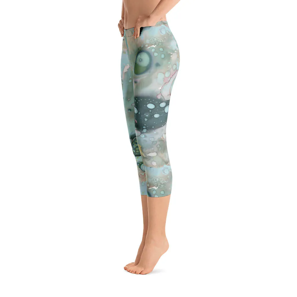 Abstract Capri leggings, Workout Pants' Organic in Blue'