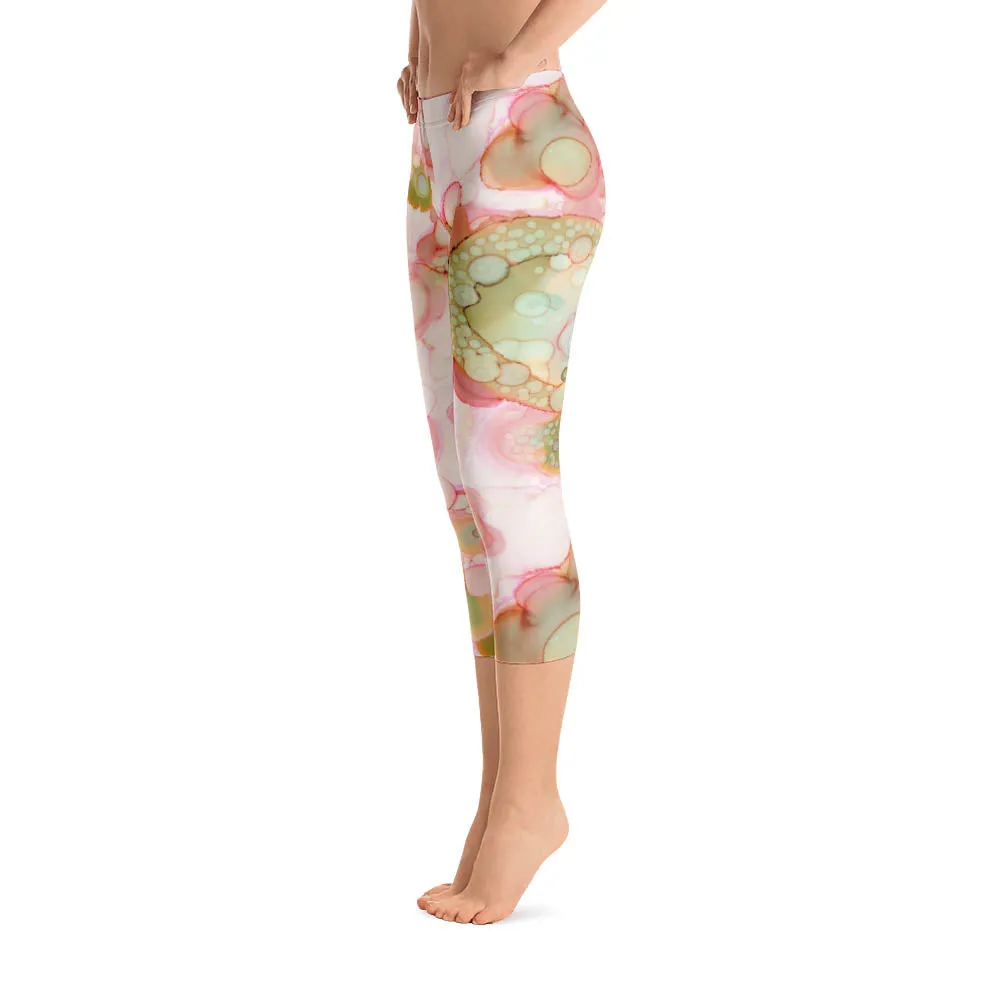 Abstract Capri leggings, Workout Pants 'Organic in Pink'