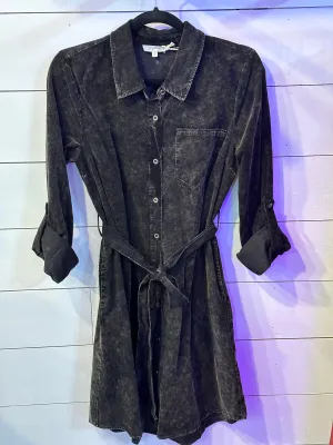 Acid Wash Corduroy Shirt Dress
