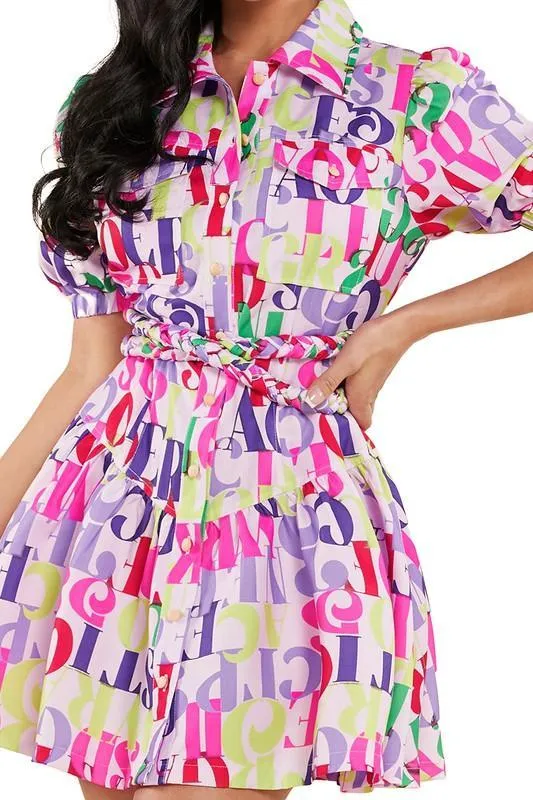 ALAPHABET PRINT MINI DRESS
