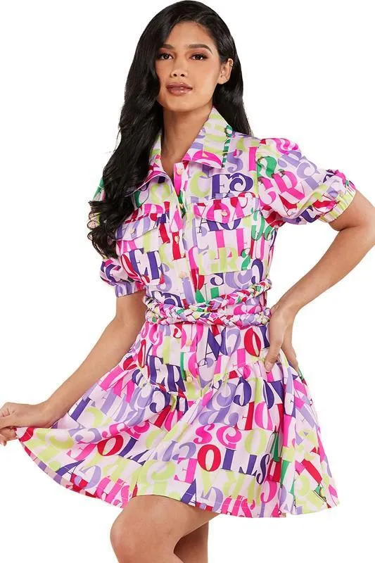 ALAPHABET PRINT MINI DRESS