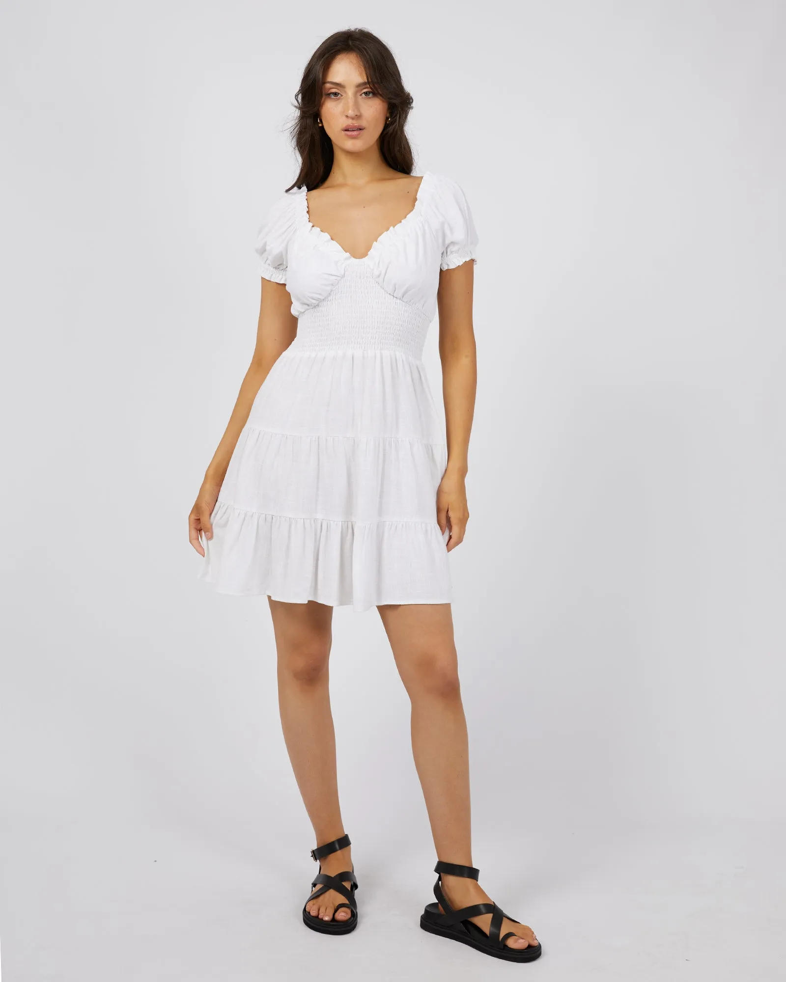 ALL ABOUT EVE LUXE LINEN MINI DRESS - VINTAGE WHITE