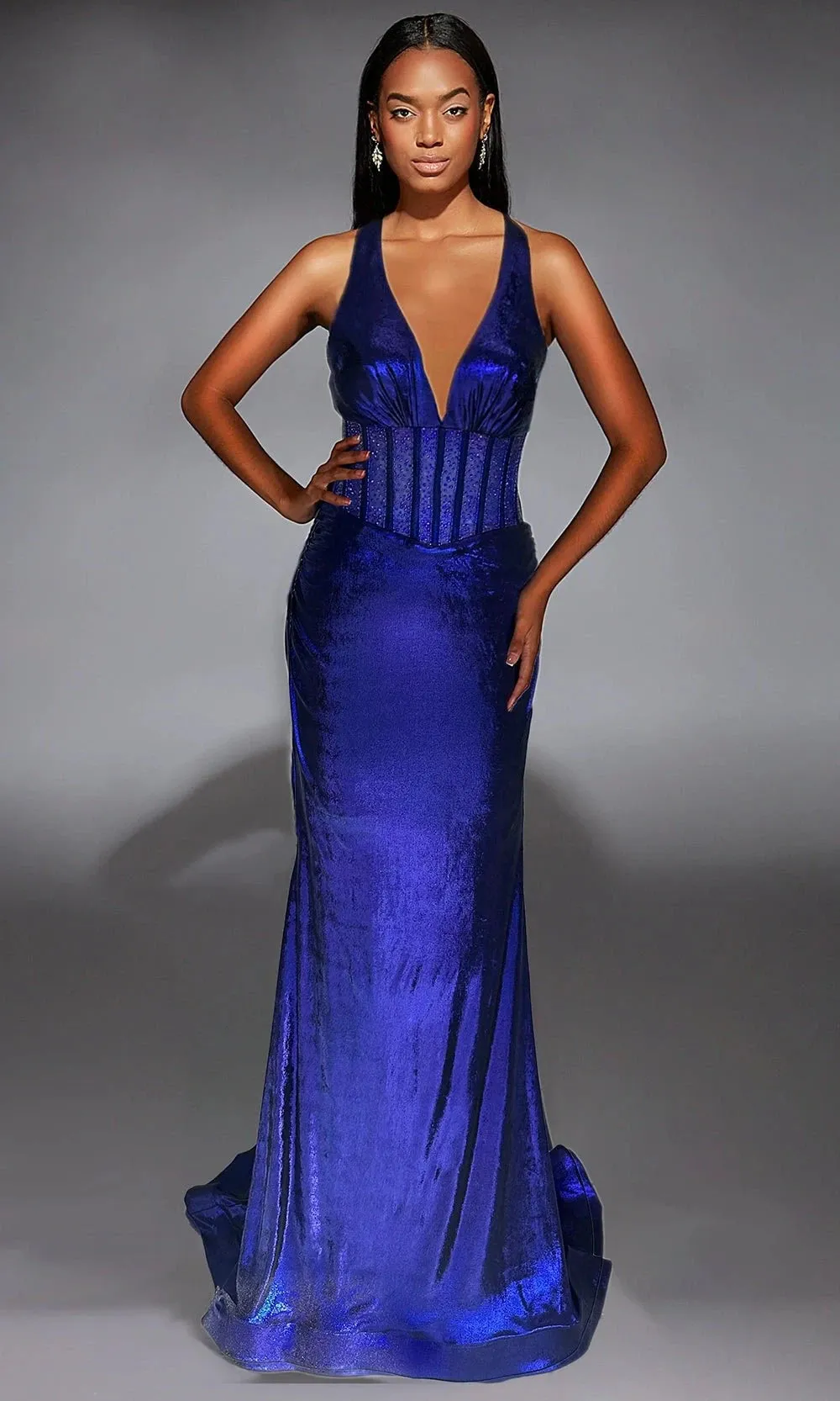 Alyce Paris 61949 - Metallic Jersey Beaded Corset Gown