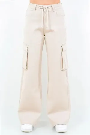 American Bazi Full Size Drawstring Wide Leg Cargo Pants Plus Size