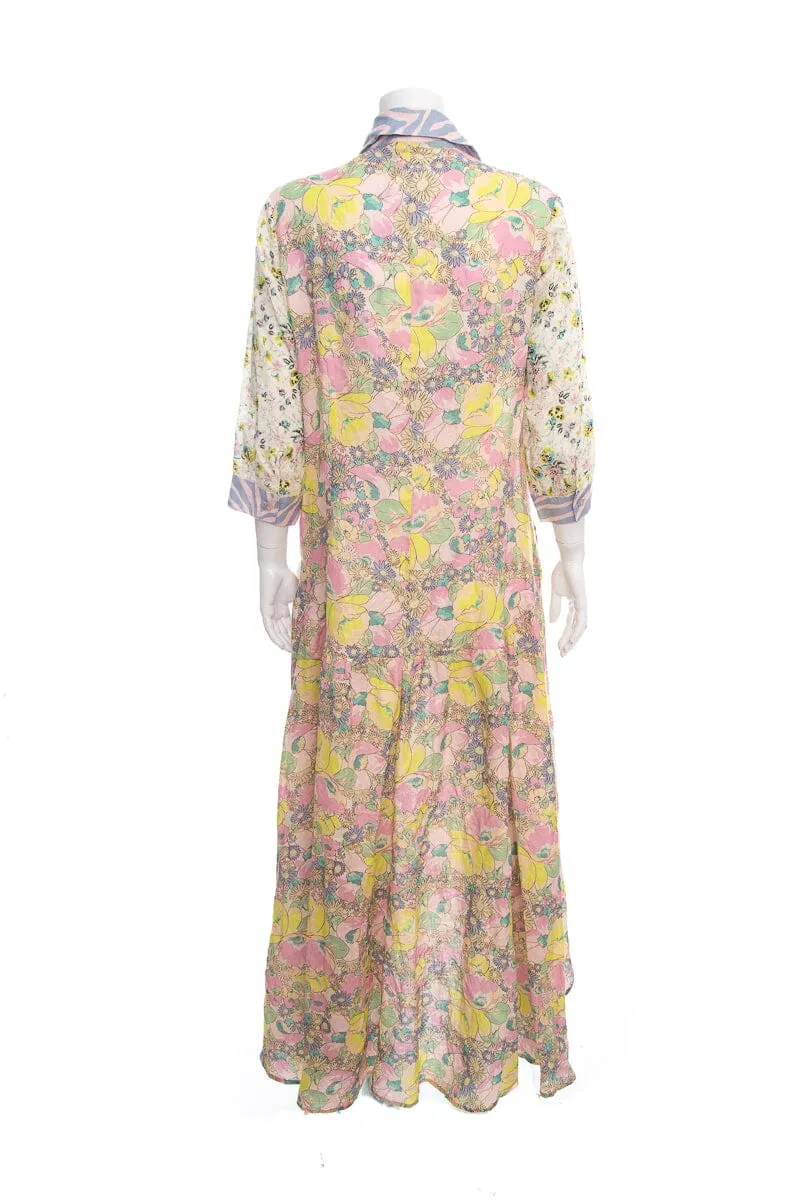 Anjuna Multicolor Linen Floral Maxi Button Up Dress SZ M NWT