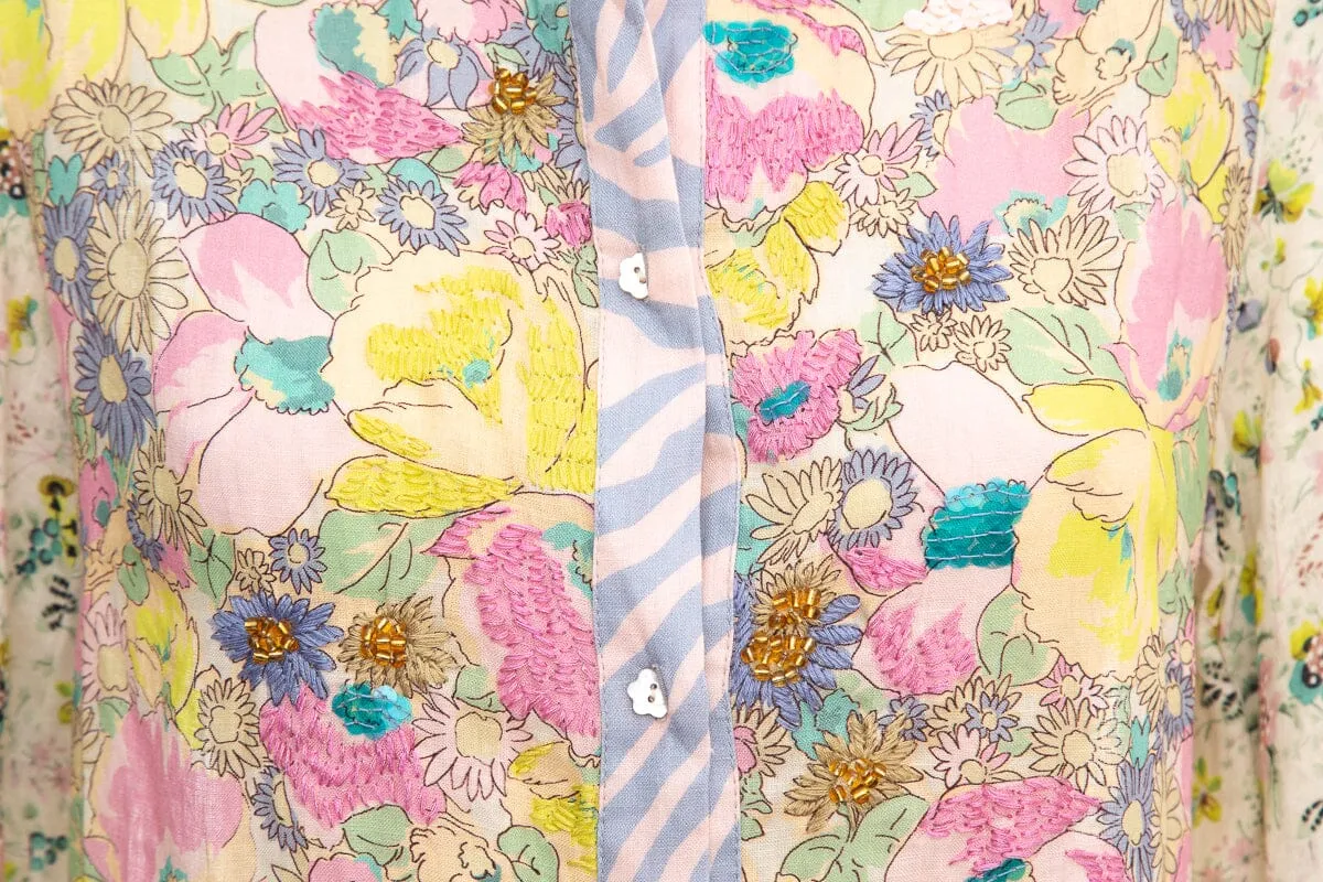 Anjuna Multicolor Linen Floral Maxi Button Up Dress SZ M NWT