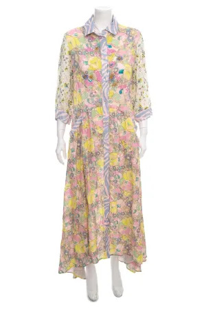 Anjuna Multicolor Linen Floral Maxi Button Up Dress SZ M NWT