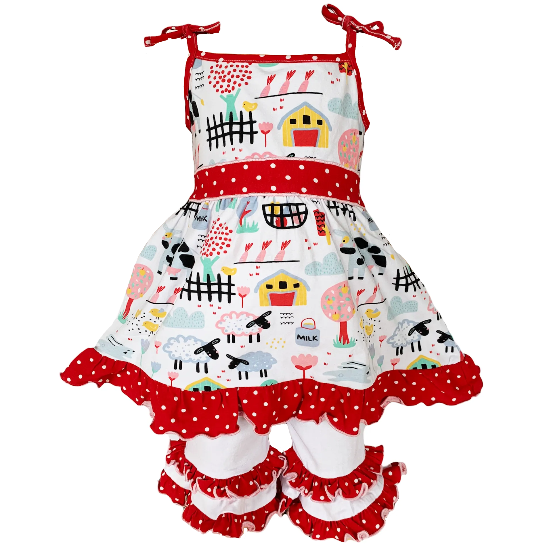 AnnLoren Little & Big Girls Farm Animals Dress and Capri Ruffle Leggings Outfit