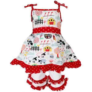 AnnLoren Little & Big Girls Farm Animals Dress and Capri Ruffle Leggings Outfit