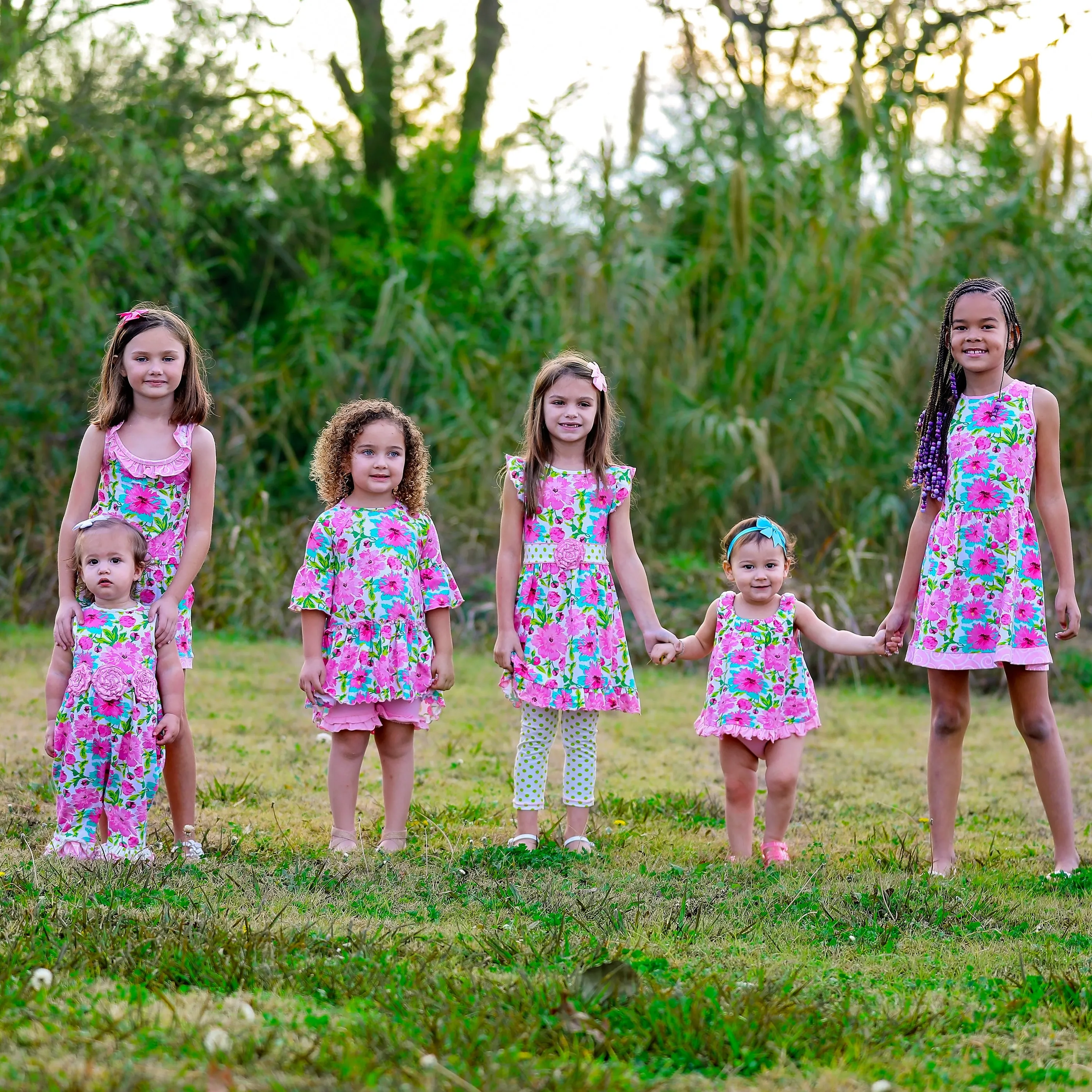 AnnLoren Little Girls Spring Floral Dress Polka Dot Capri Leggings