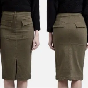 Anthropologie J.O.A. Cargo Khaki Midi Military Skirt Olive Army Green NWT  M
