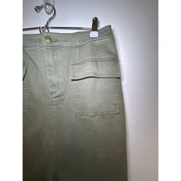 Anthropologie J.O.A. Cargo Khaki Midi Military Skirt Olive Army Green NWT  M