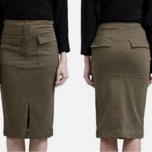 Anthropologie J.O.A. Cargo Khaki Midi Military Skirt Olive Army Green NWT  M