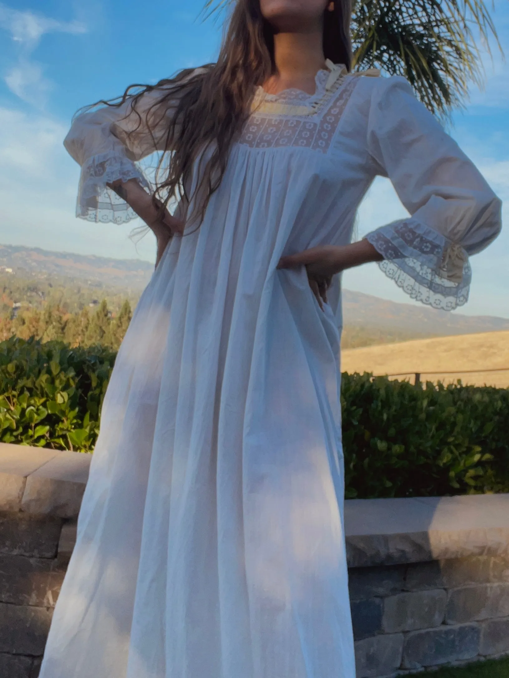 Antique Edwardian Cotton & Lace Boudoir Gown