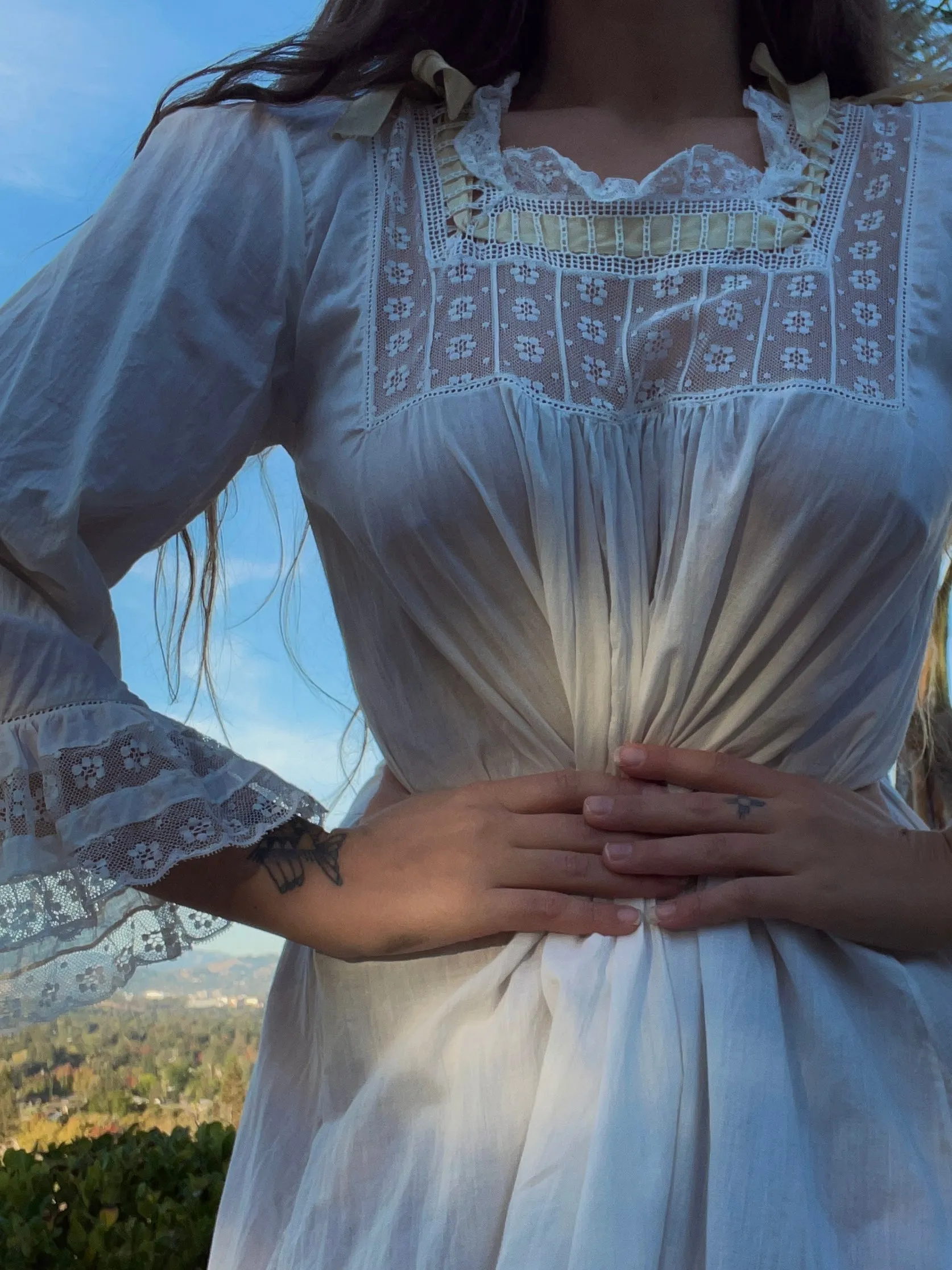 Antique Edwardian Cotton & Lace Boudoir Gown
