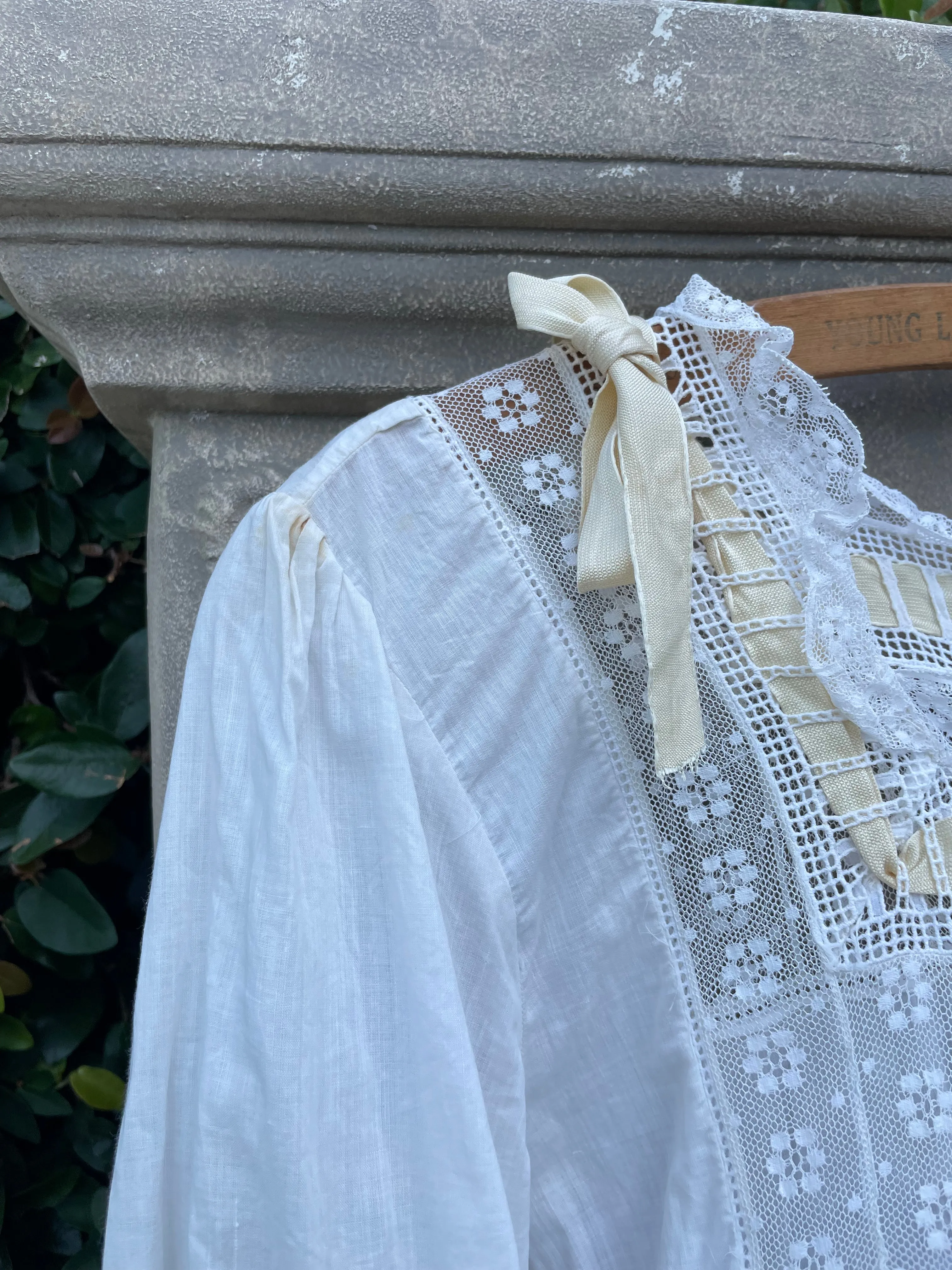 Antique Edwardian Cotton & Lace Boudoir Gown