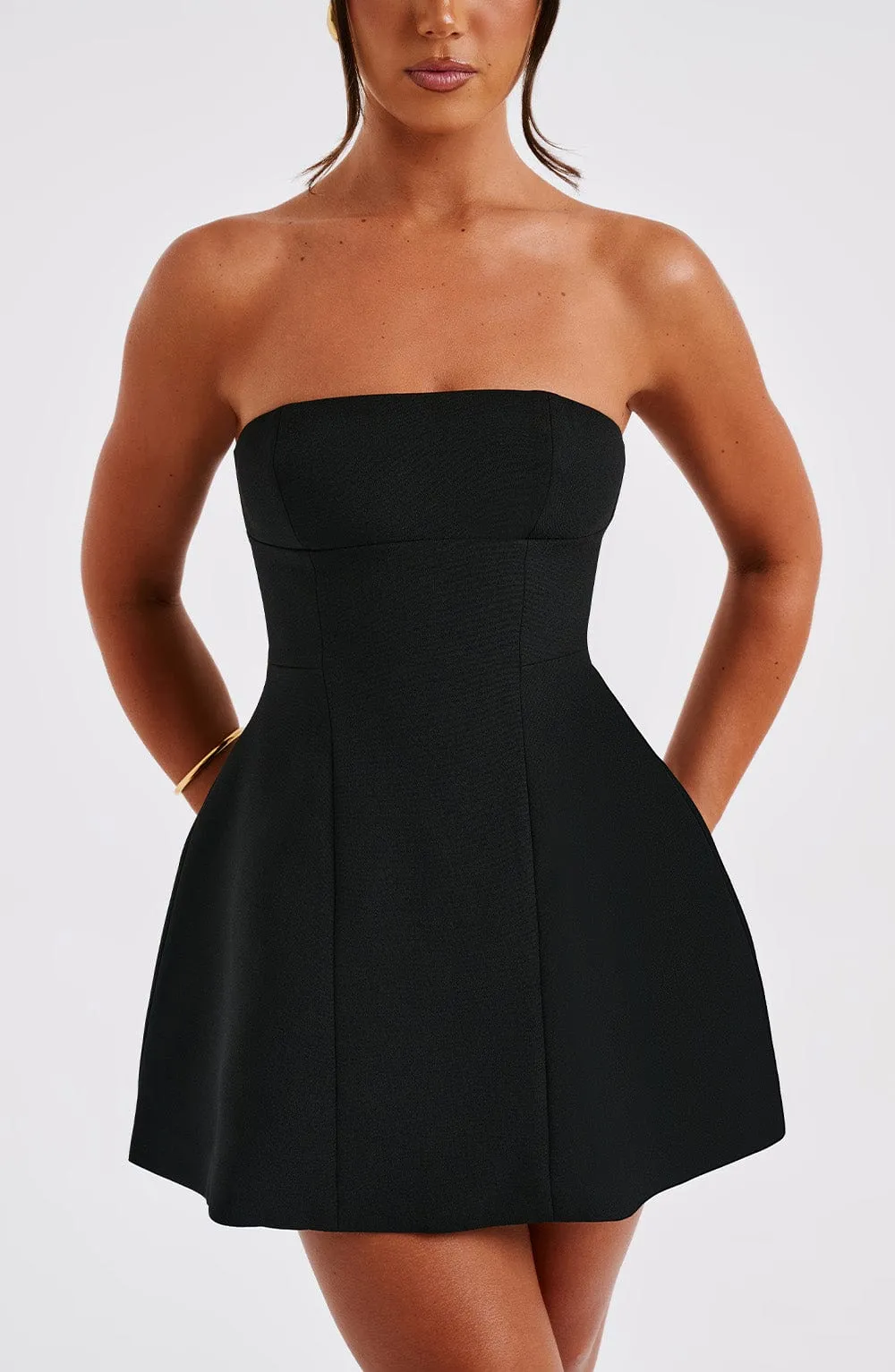 ASHIA STRAPLESS MINI DRESS - BLACK