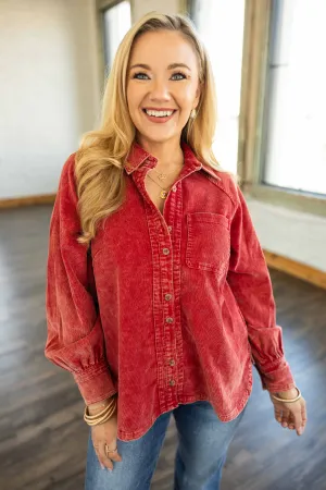 ATHENA CORDUROY BUTTON DOWN LONG SLEEVE TOP