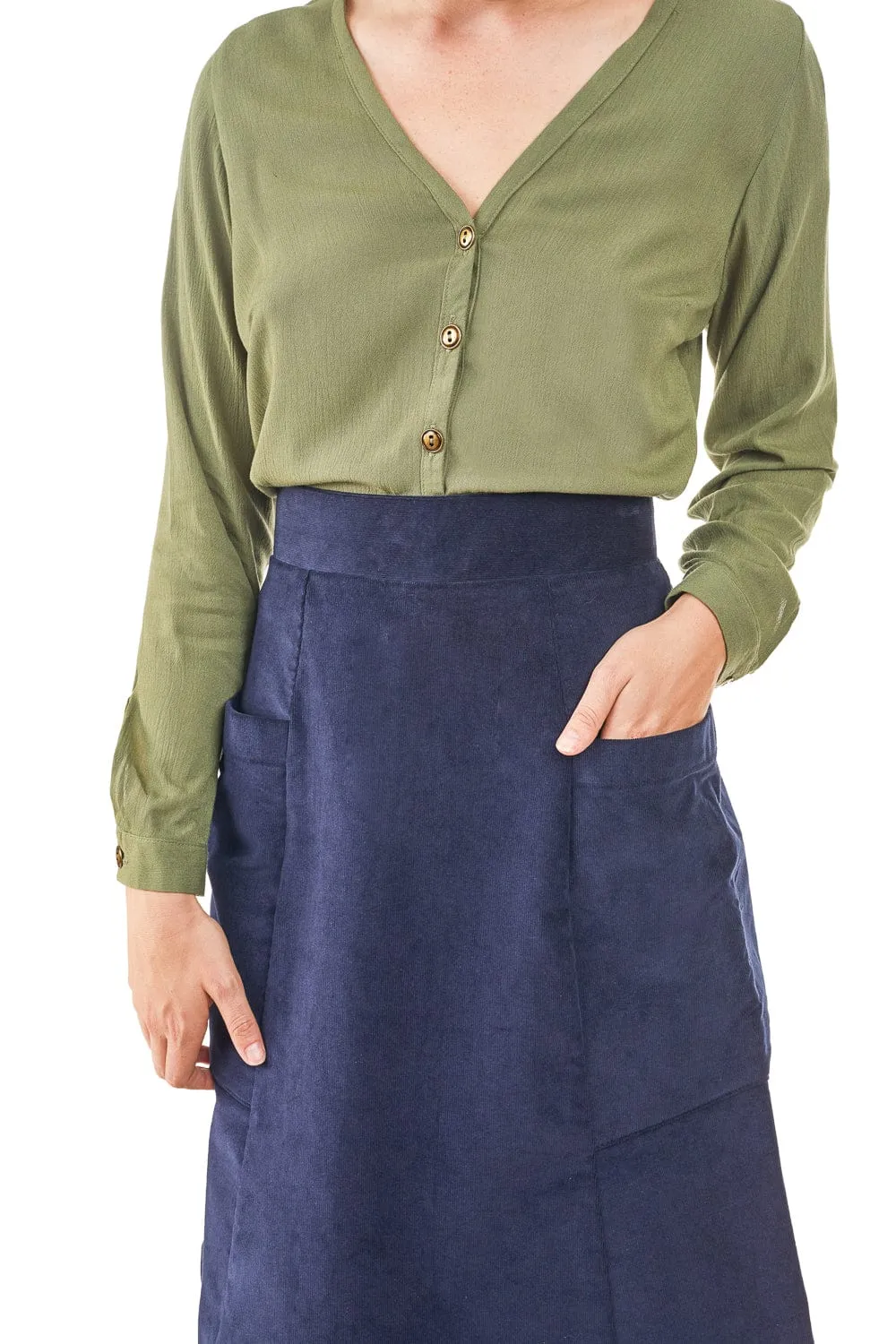 Atheno Skirt in Midnight Corduroy