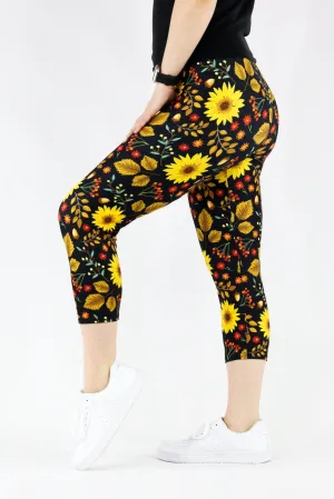 Autumn Sunflower - Casual Capri Leggings