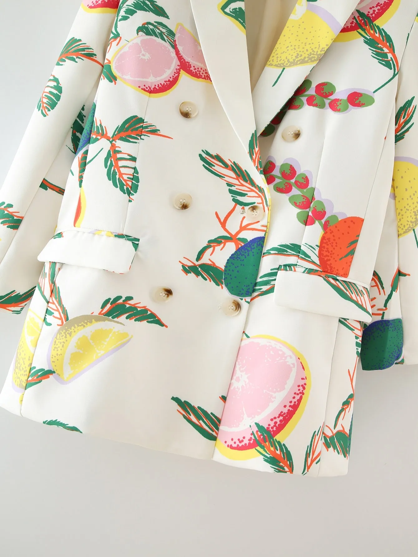 Aveloria Blazer de solapa con estampado de frutas