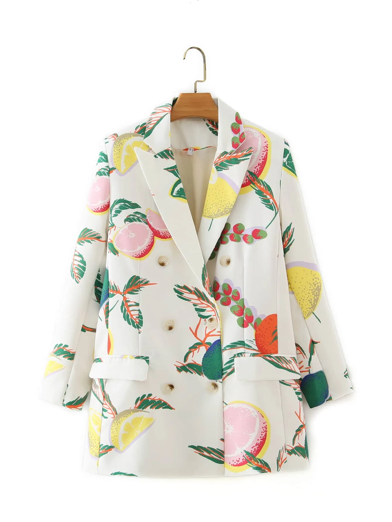Aveloria Blazer de solapa con estampado de frutas