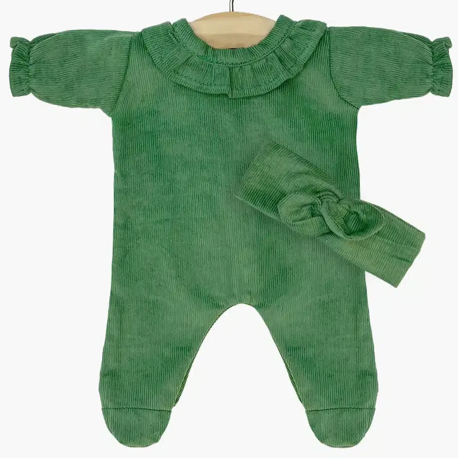 Babies Camille Sleepsuit   Headband - Green Corduroy