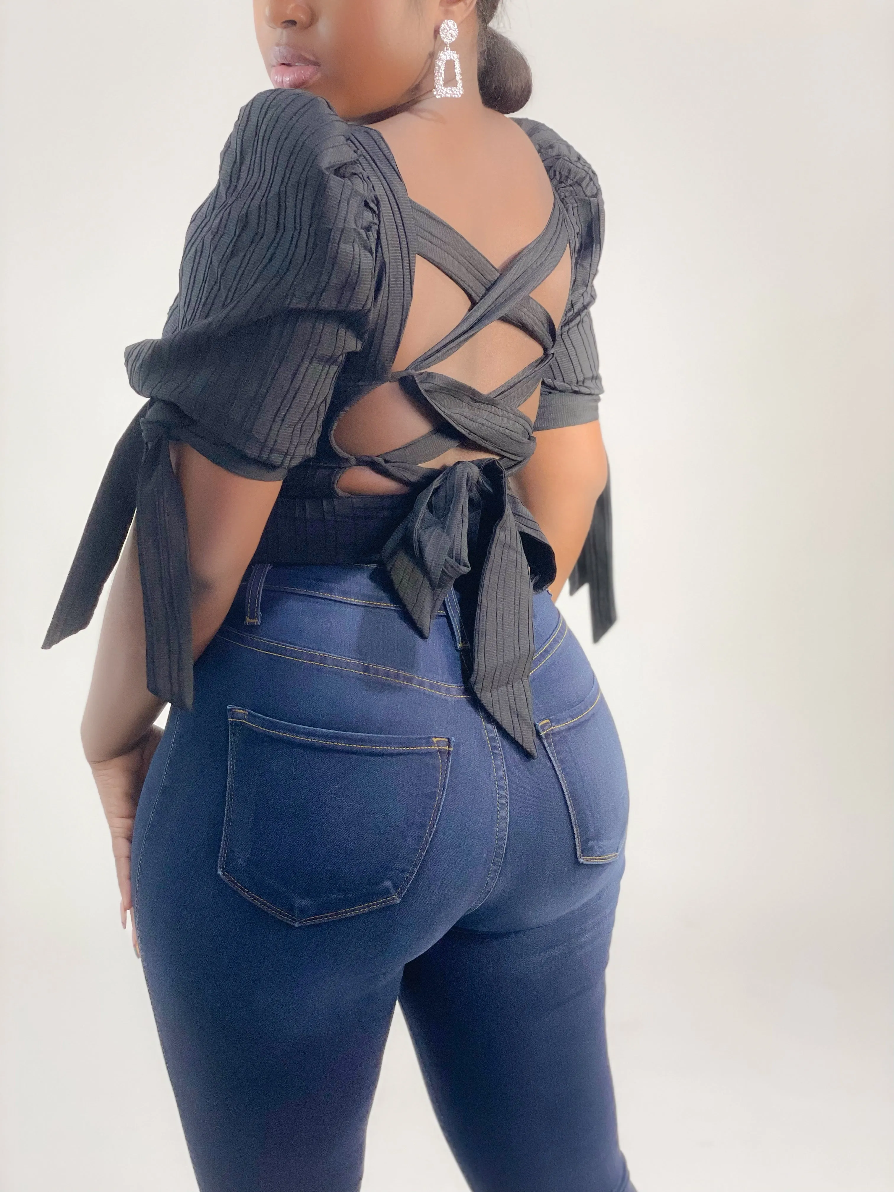 BACK AND BETTER WOVEN CROP TOP (BLACK) (FINAL SALE)