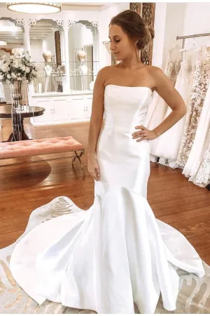 Backless Simple Satin Wedding Gowns Strapless Bodice