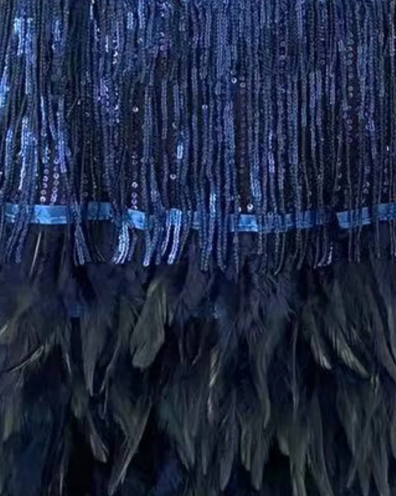 Backless Tassel Feather Sequins Party Mini Dresses