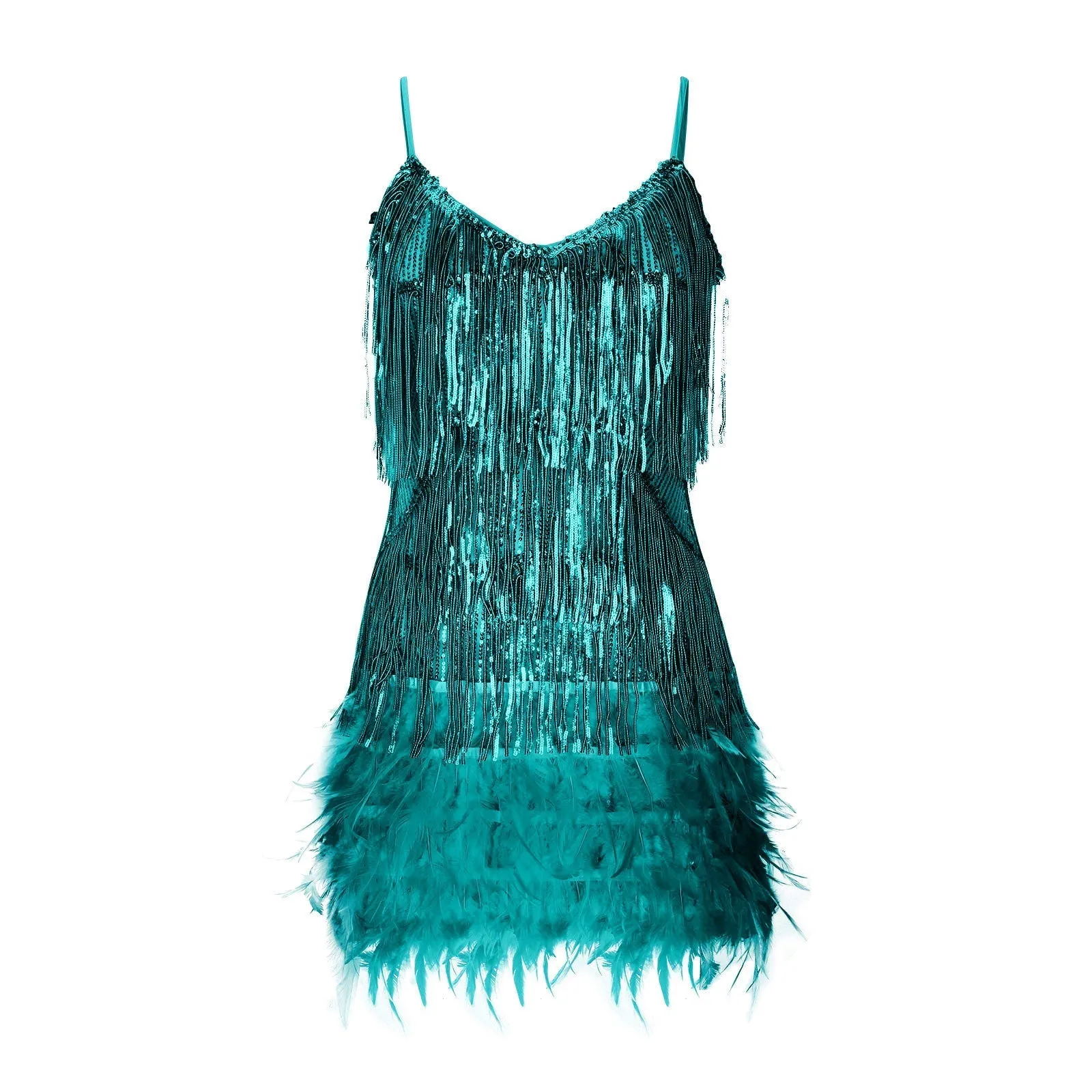 Backless Tassel Feather Sequins Party Mini Dresses