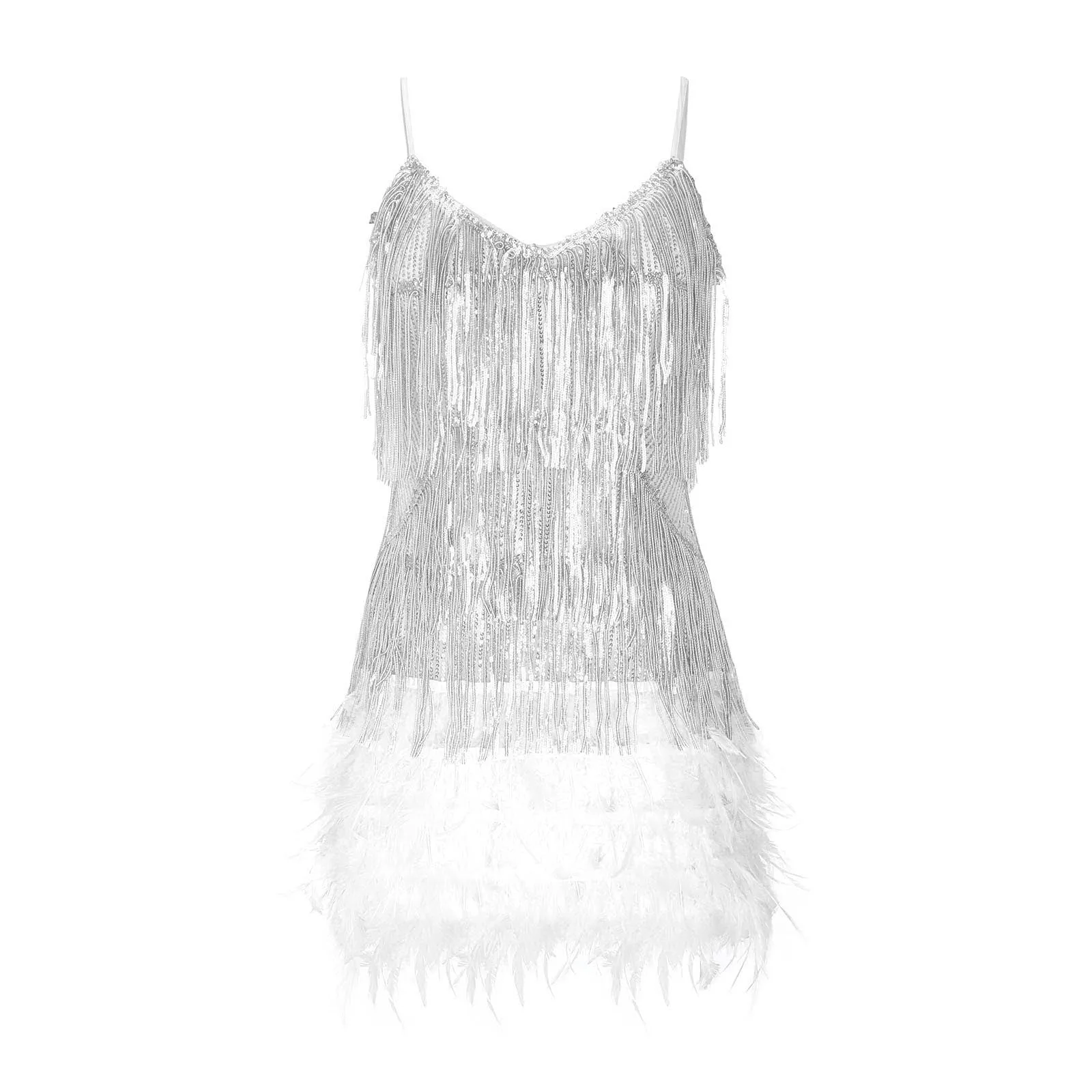 Backless Tassel Feather Sequins Party Mini Dresses