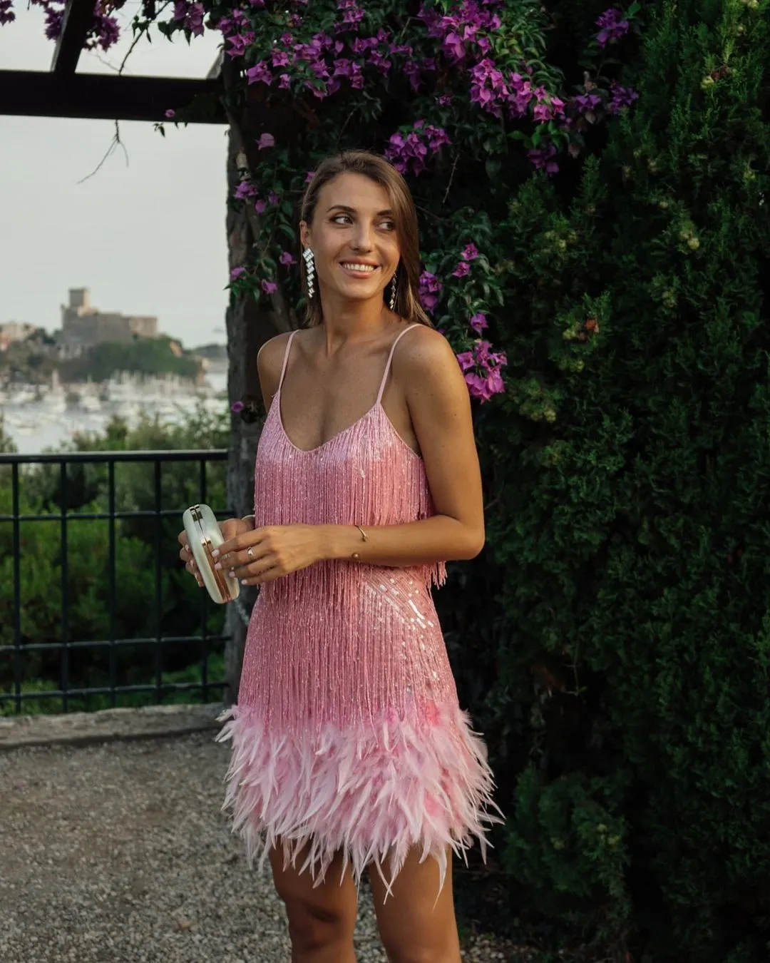 Backless Tassel Feather Sequins Party Mini Dresses