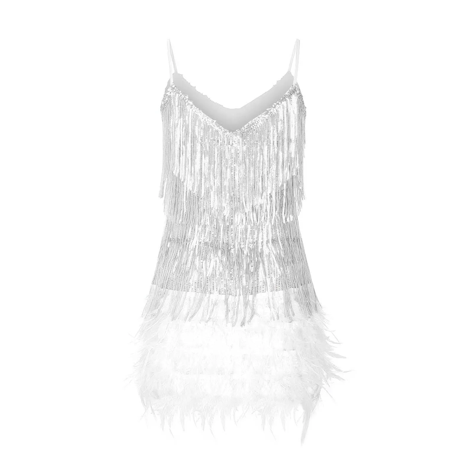 Backless Tassel Feather Sequins Party Mini Dresses