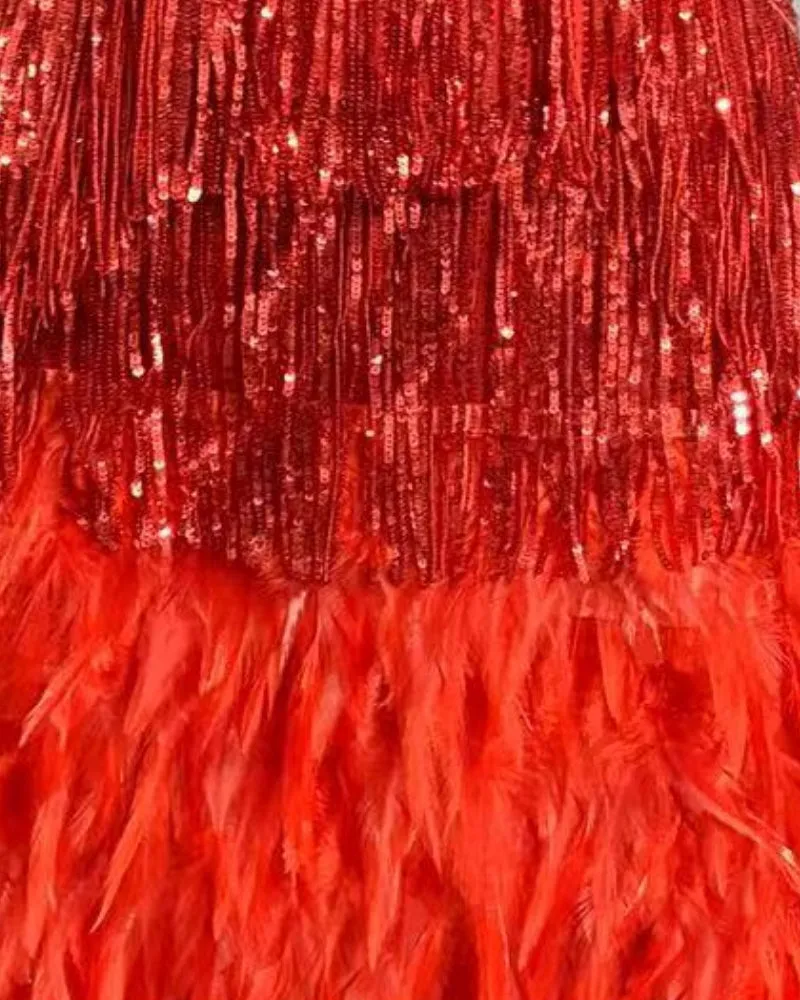 Backless Tassel Feather Sequins Party Mini Dresses