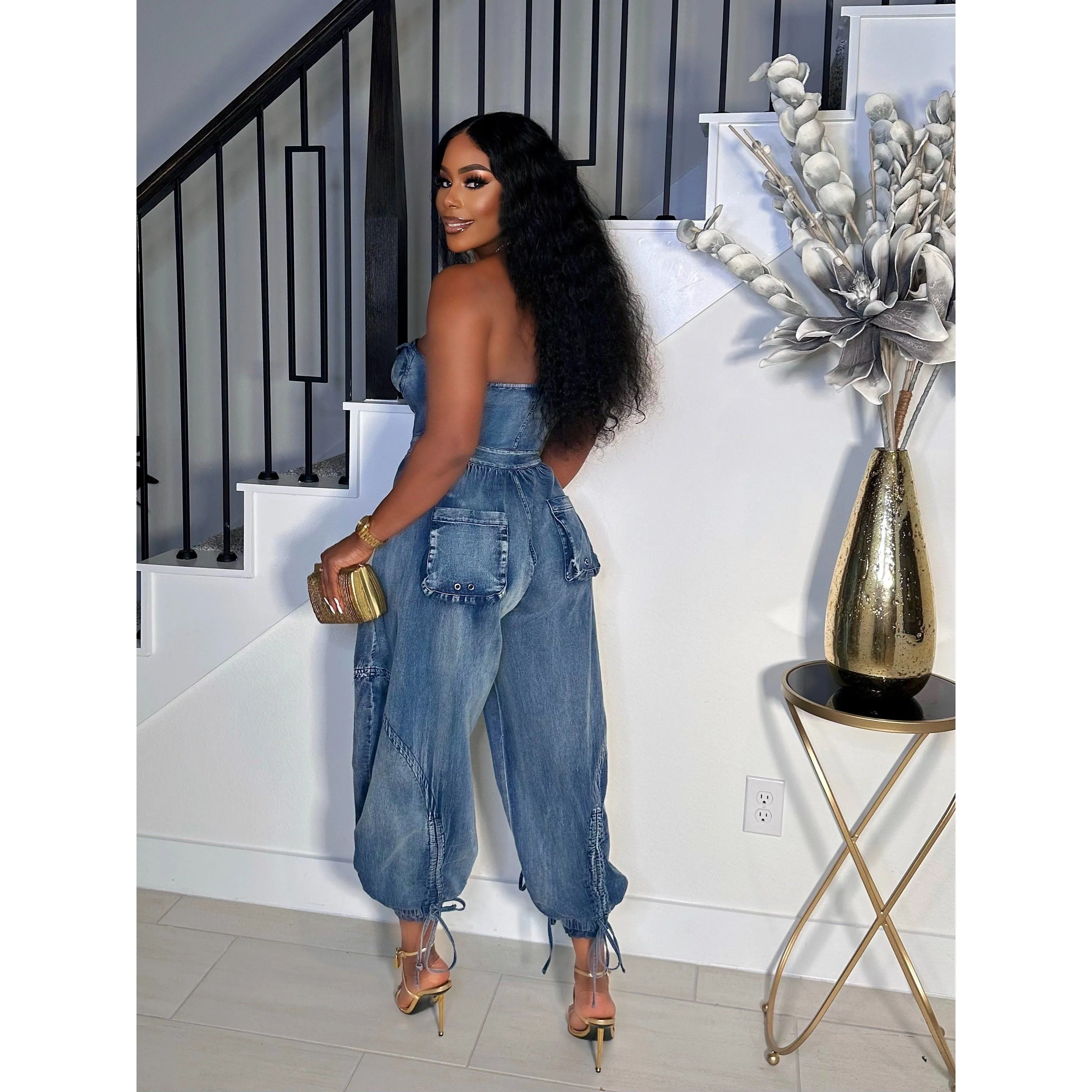 BAD GIRL STRAPLESS CARGO JUMPSUIT