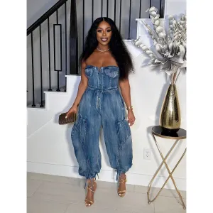 BAD GIRL STRAPLESS CARGO JUMPSUIT