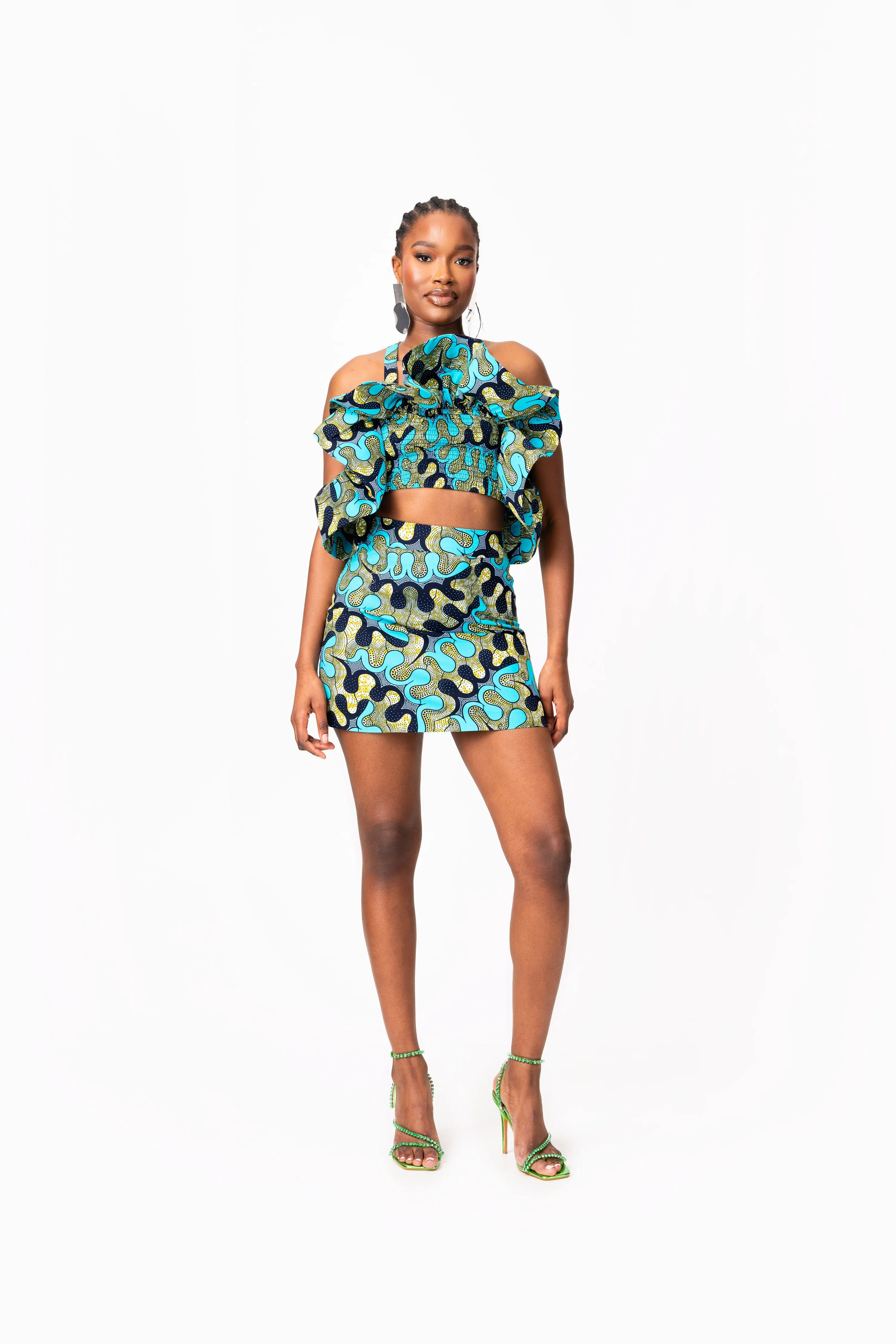 BADE African Print Ruffle Crop Top